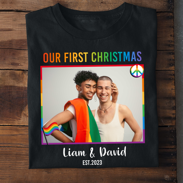 LGBT-Couple-Our-First-Christmas-Personalized-Photo-Matching-Couple-Shirt_1.png